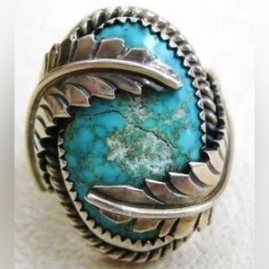 Silver Simulated Turquoise Ring